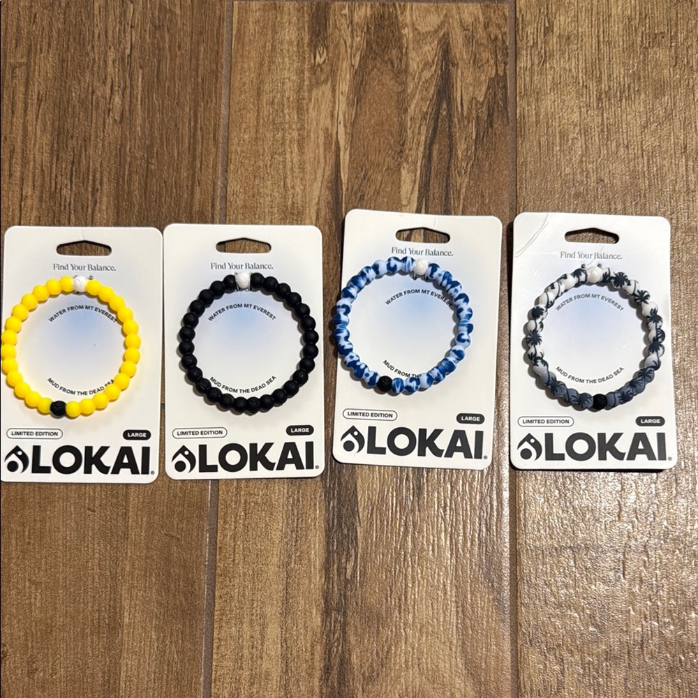 Lokai Large Bracelet Set - Yellow, Black, Blue, Gray Lot of 4